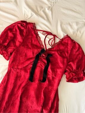Francesca's Collections Red Maxi Dress with Black Velvet Tie